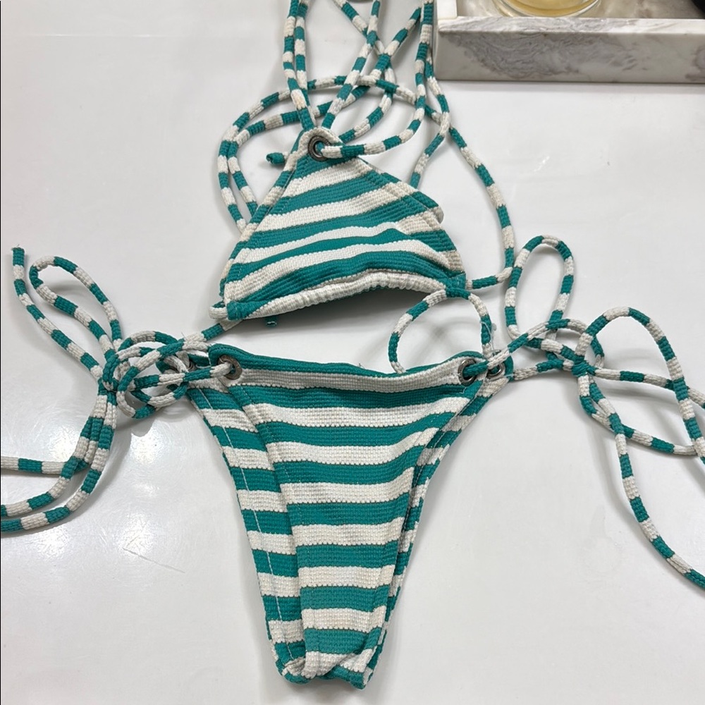 Blue and White Striped Bikini Classic Swimwear